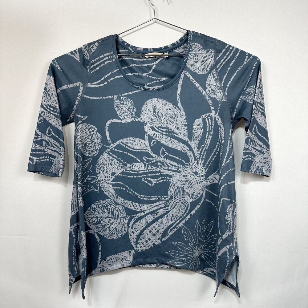 Soft Surroundings Valeri Top Women's XL Blue Fleur Arona Asymmetric Tunic Comfy